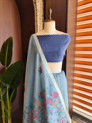 sky blue cotton saree with jamdani meena weave 2