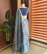 Sky blue color jamdani pattern and  meena weaving chanderi cotton saree