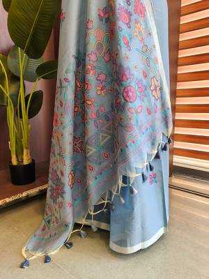 sky blue cotton saree with jamdani meena weave 3