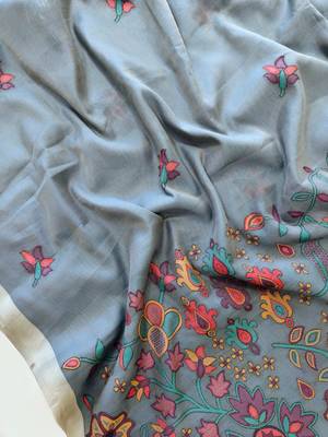 sky blue cotton saree with jamdani meena weave 4