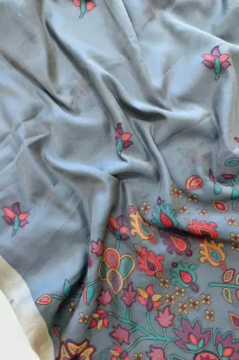 sky blue cotton saree with jamdani meena weave