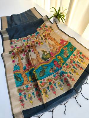 black khadi silk saree with zari woven border 3
