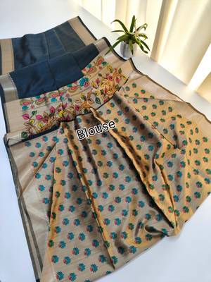 black khadi silk saree with zari woven border 4