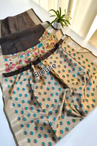 brown khadi silk saree with zari woven border