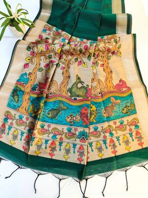 dark green khadi silk saree with zari woven border 3