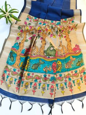 navy blue khadi silk saree with zari woven border 2