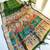 Parrot green  color hiran and fish and zari weaving border with classic weaving khadi raw silk saree