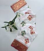 White color meena weaving buttias and zari weaving  banarasi silk saree