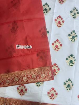 white banarasi silk saree with contrast zari buttis 5