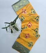 Yellow color meena weaving buttias and zari weaving  banarasi silk saree