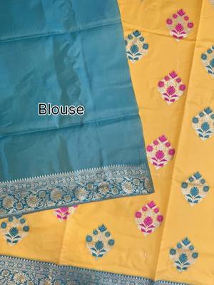 yellow banarasi silk saree with zari woven border 5