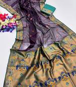 Dark purple color zari and meena woven  tissue silk paithani saree