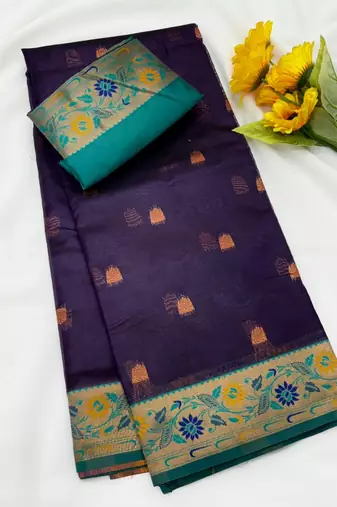 dark purple tissue silk saree with meena zari buttis