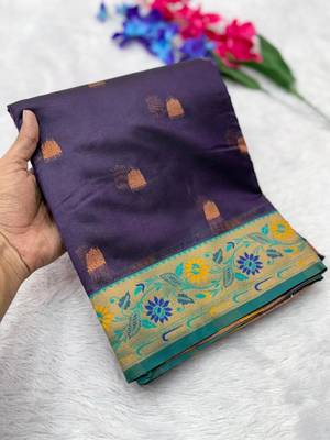 dark purple tissue silk saree with meena zari buttis 3