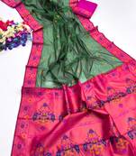 Green color zari and meena woven  tissue silk paithani saree