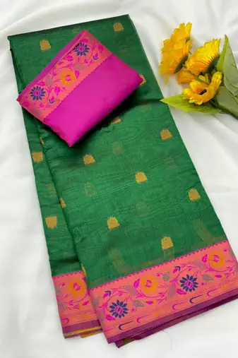 green tissue silk saree with contrast zari border woven