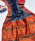 Navy blue color zari and meena woven  tissue silk paithani saree