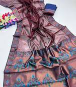 Wine color zari and meena woven  tissue silk paithani saree