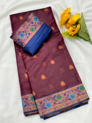 wine color zari and meena woven tissue silk paithani saree 2