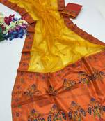 Yellow color zari and meena woven  tissue silk paithani saree