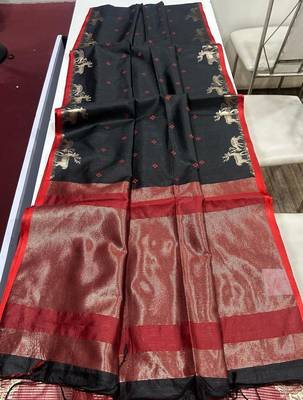 black color bandhni style butti weaves khadi raw silk saree 1