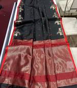 Black color bandhni style butti weaves khadi raw silk saree