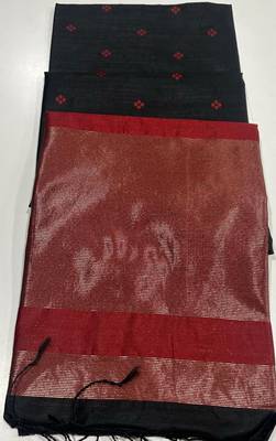 black color bandhni style butti weaves khadi raw silk saree 2