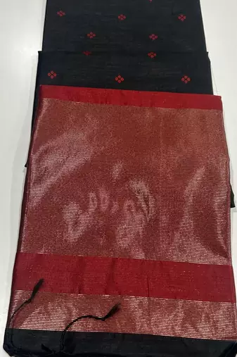 black color bandhni style butti weaves khadi raw silk saree