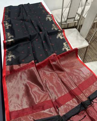 black color bandhni style butti weaves khadi raw silk saree 3