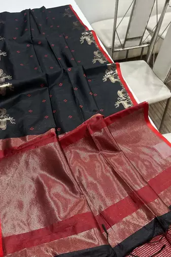 black color bandhni style butti weaves khadi raw silk saree