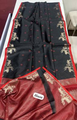 black color bandhni style butti weaves khadi raw silk saree 4