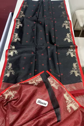 black color bandhni style butti weaves khadi raw silk saree