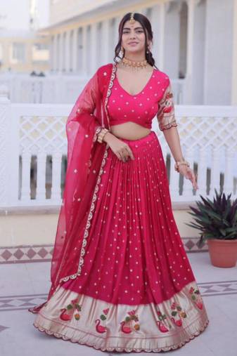 pink silk blend embroidered lehenga set