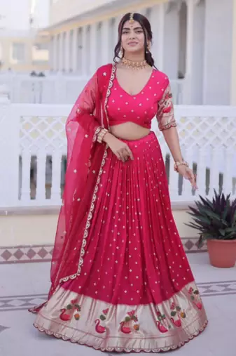 pink silk blend embroidered lehenga set