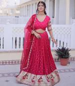 pink silk blend embroidered lehenga set