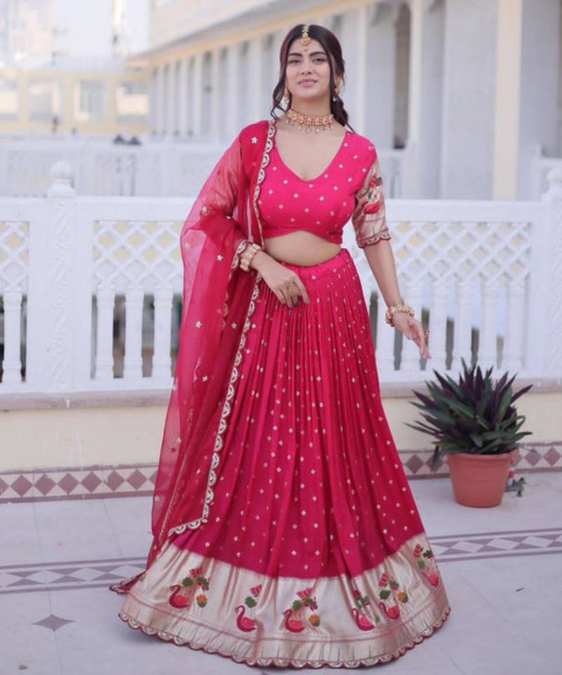 pink silk blend embroidered lehenga set