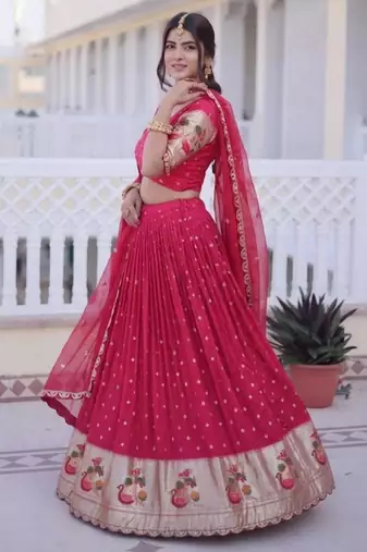 pink silk blend embroidered lehenga set