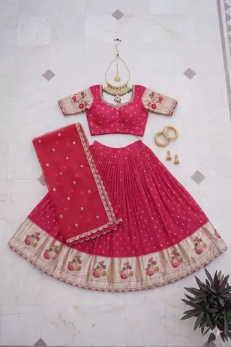 pink silk blend embroidered lehenga set