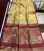 Cream color bandhni style butti weaves khadi raw silk saree