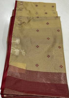 cream color bandhni style butti weaves khadi raw silk saree 2