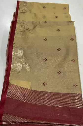cream color bandhni style butti weaves khadi raw silk saree
