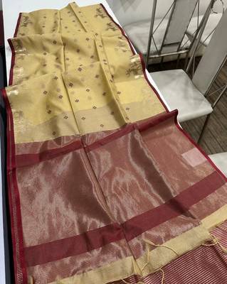 cream color bandhni style butti weaves khadi raw silk saree 3