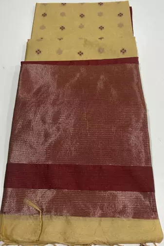 cream color bandhni style butti weaves khadi raw silk saree