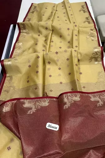 cream color bandhni style butti weaves khadi raw silk saree