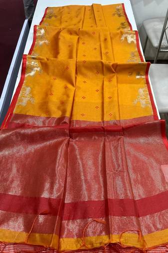 Ember color bandhni style butti weaves khadi raw silk saree