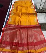 Ember color bandhni style butti weaves khadi raw silk saree