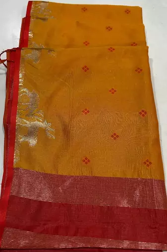 ember color bandhni style butti weaves khadi raw silk saree