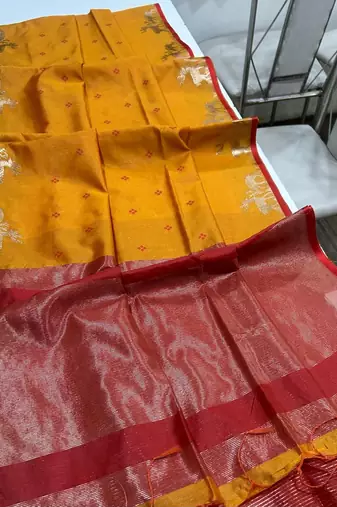 ember color bandhni style butti weaves khadi raw silk saree