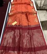 Light orange color bandhni style butti weaves khadi raw silk saree