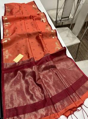 light orange color bandhni style butti weaves khadi raw silk saree 3